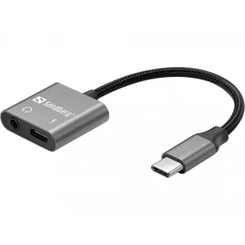 Adapter audio USB-C SANDBERG PD65W 136-67 z przelotowym zasilaniem USB-C PD