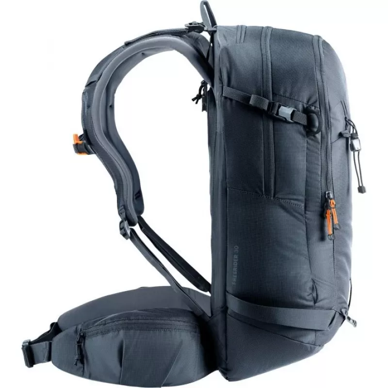 Plecak DEUTER Freerider Pro 34+ — techniczny plecak do freeride'owych wypraw narciarskich, 34 L, czarny, uchwyt na kask, pas biodrowy