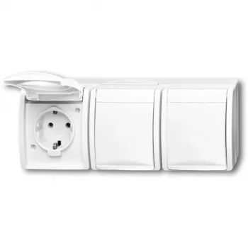 Gniazdo wtykowe CEE 7/3 Busch‑Jäger 2084-0-0712, 2P+E, 16 A, 250 V, IP44, białe, 222×83×55 mm