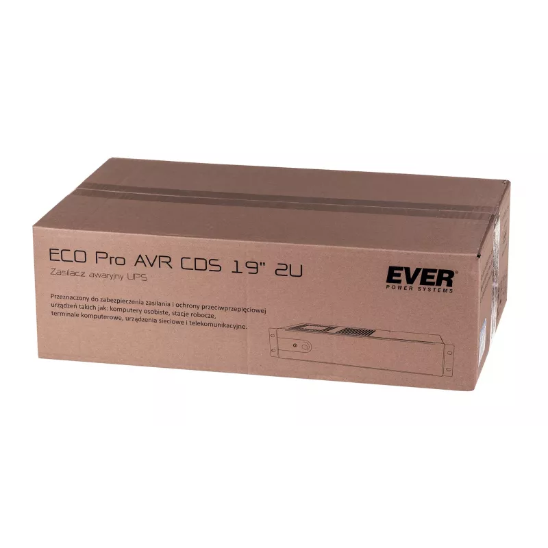 UPS EVER ECO Pro 1200 AVR CDS, line-interactive, montowany w szafie rack, 1,2 kVA (moc wyjściowa 780 W), 2U, 3× C13, USB-B, AVR, VRLA 12 V 5 Ah ×2
