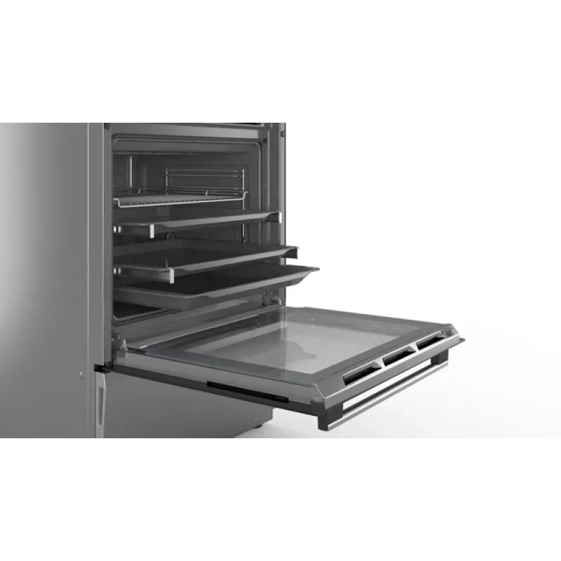Kuchenka Bosch HLS79Y351U Seria 6, płyta indukcyjna, piekarnik elektryczny, stal nierdzewna, szerokość 60 cm, grill, LCD, 63 l, głębokość 60 cm