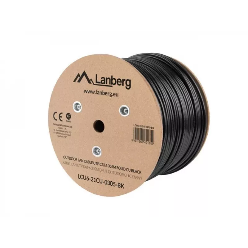 Kabel sieciowy Lanberg LCU6-21CU-0305-BK Czarny 305 m Cat6 U/UTP (UTP) zewnętrzny
