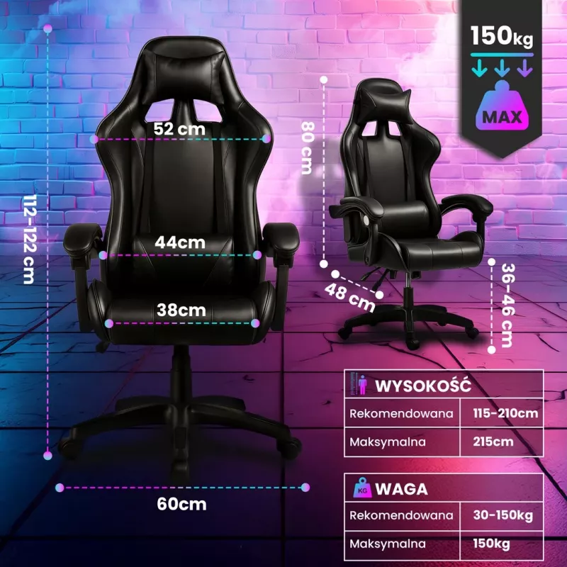 Extralink Gaming | Fotel gamingowy | biurowy, obrotowy, kubełkowy, czarny, G-524