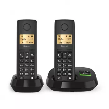 Bezprzewodowy telefon analogowy/DECT Gigaset PURE 100A Duo — 2 słuchawki, głośnomówiący, identyfikacja rozmówcy, wyświetlacz 1,5 cala, czarny