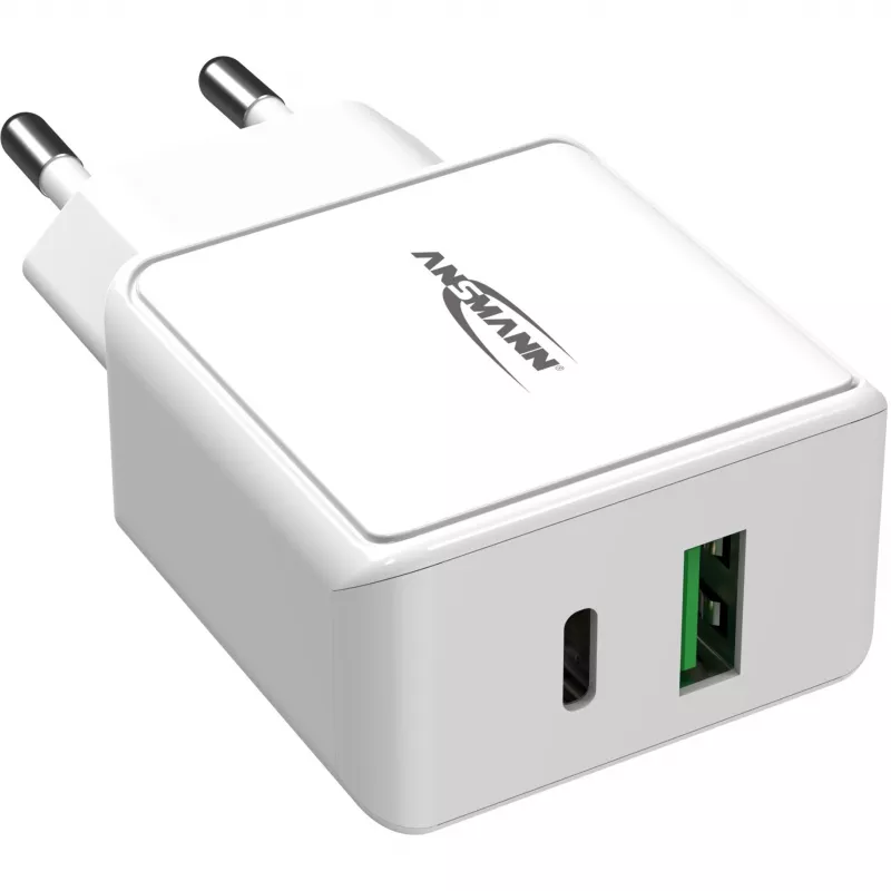 ANSMANN HC218PD - Zasilacz - 18 W - 3000 mA - PD, QC 3.0 - 2 porty wyjściowe (USB, USB-C) - Biały (1001-0111)