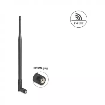Antena dookólna WiFi DELOCK 2,4 GHz złącze RP‑SMA 7 dBi z przegubem, czarna, 290 mm