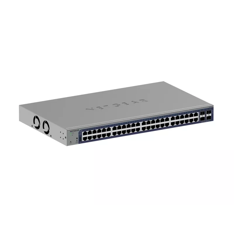 Zarządzalny przełącznik Gigabit Ethernet Netgear GS752TX, 48x RJ-45 10/100/1000, obsługa 10G, 1U do montażu w szafie, szary
