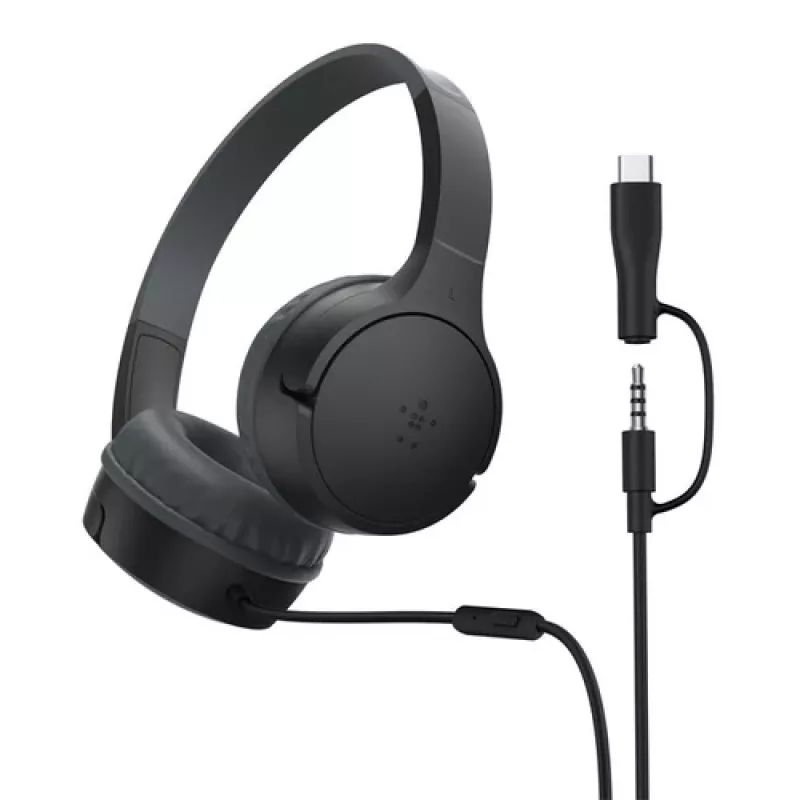 Belkin SoundForm przewodowe słuchawki nauszne dla dzieci, czarne. AUD010hqBK