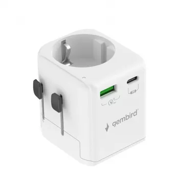 Uniwersalna ładowarka podróżna GEMBIRD TPA-EU1A1C20-01-W 20W, USB-A 18W + USB-C 20W, gniazdo Schuko, wejście 100–250V