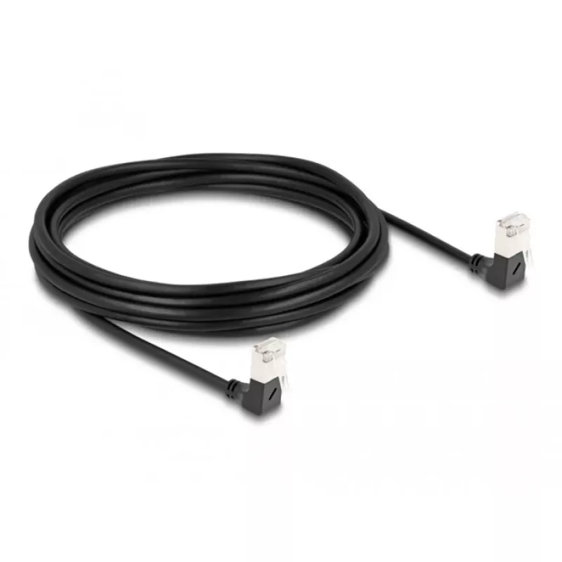DeLOCK Kabel sieciowy RJ45 kat.6A S/FTP cienki 90° w dół 5m czarny
