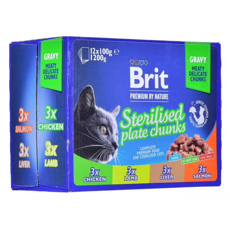 BRIT Premium Cat Sterilised Plate - mokra karma dla kotów - 12x100g