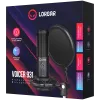 Mikrofon gamingowy LORGAR Voicer 931, czarny, USB, pojemnościowy, z wysięgnikiem, pop filtrem i statywem trójnogiem. Zawiera: 1× mikrofon, 1× wysięgnik z zaciskiem C, 1× amortyzator