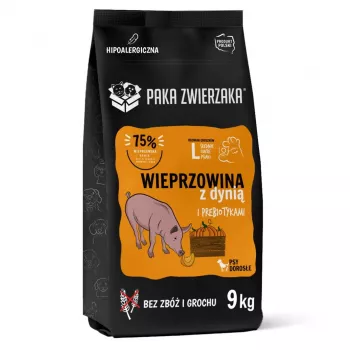 Sucha karma dla psów PAKA ZWIERZAKA Wieprzowina z Dynią L 9 kg — karma dla psów dorosłych, jednobiałkowa, 29% białka, 15% tłuszczu