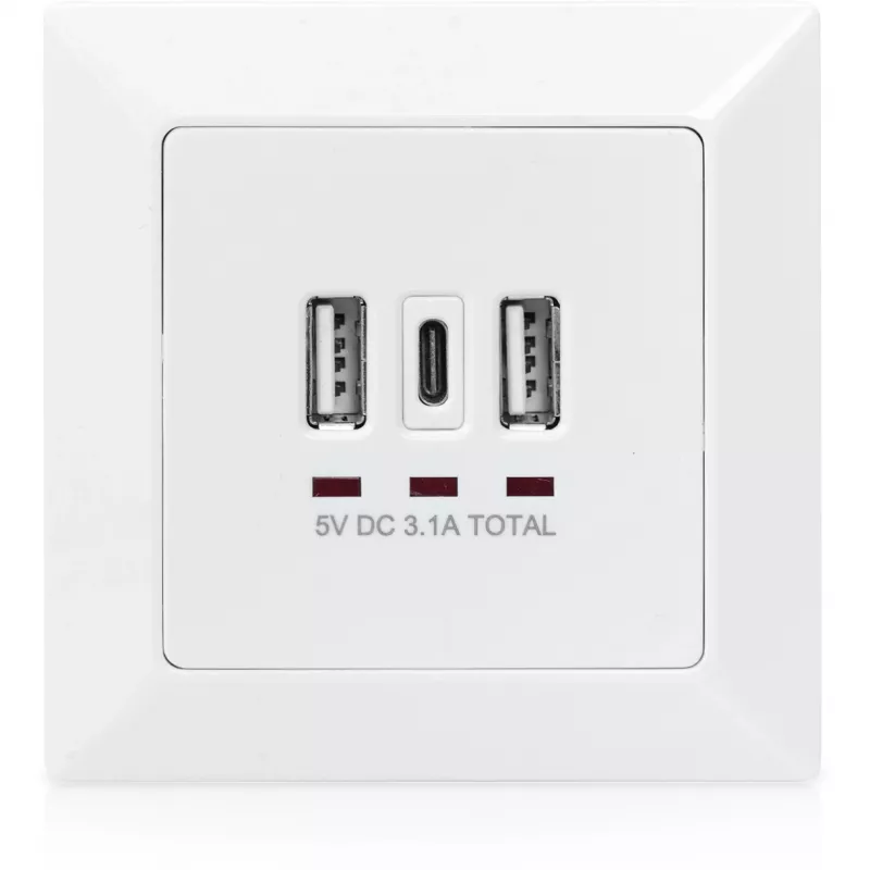 DIGITUS DA-70618 - wyjście USB - USB, USB Type C - 2 porty USB, 1 gniazdo USB-C - 3,1 A - RAL 9003, biel sygnałowa