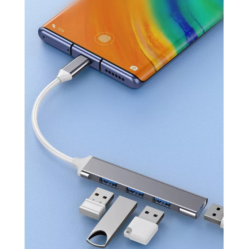 Koncentrator USB VAKOSS TC-4125X — 1× USB 3.0 Type-A, 3× USB 2.0 Type-A, Host: USB Type-C, srebrny