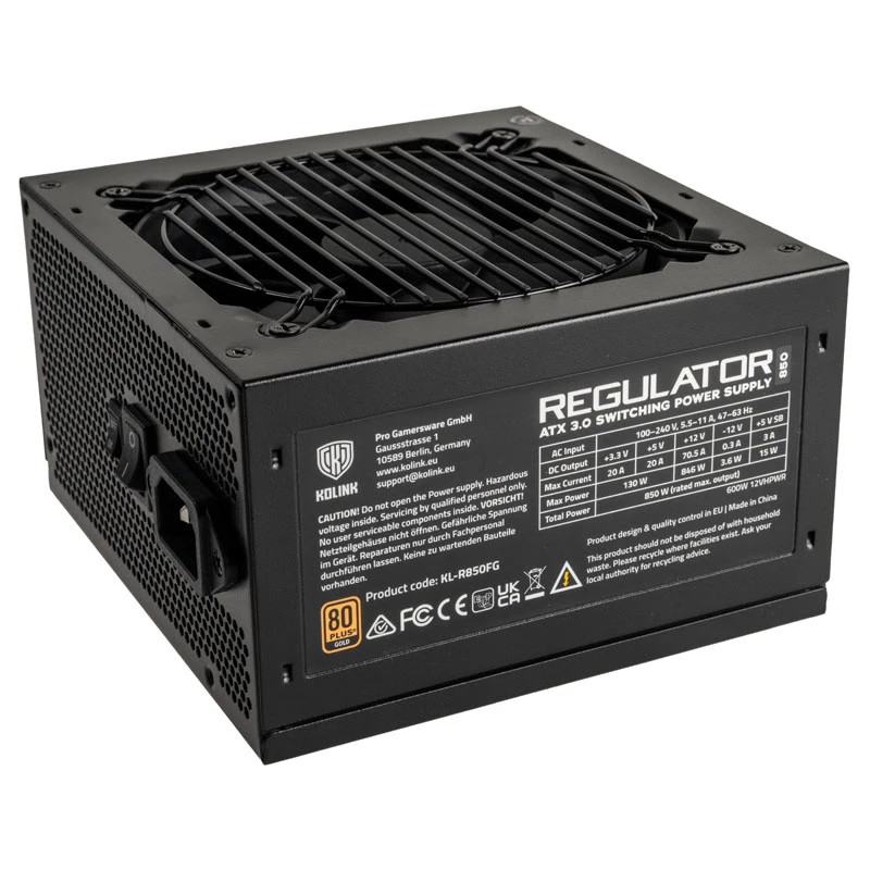 Kolink Regulator 80 PLUS Gold PSU, ATX 3.0, PCIe 5.0, modułowy - 850 watów