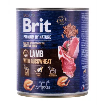 Mokra karma dla psa Brit Premium by Nature Jagnięcina z Kaszą Gryczaną 800 g, bezzbożowa, dorosłe psy, puszka