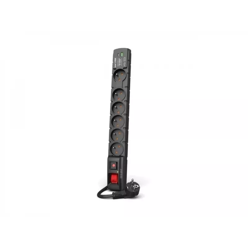 Listwa przeciwprzepięciowa ACAR W2436 Czarna 6 gniazd AC 230V 1.5m