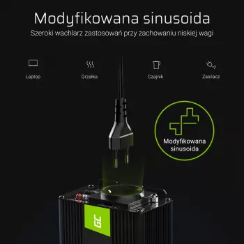 Przetwornica napięcia zielony Cell INV04DE, wejście 24 V, wyjście 230 V, 500 W, 50 Hz, uniwersalny zasilacz, czarny