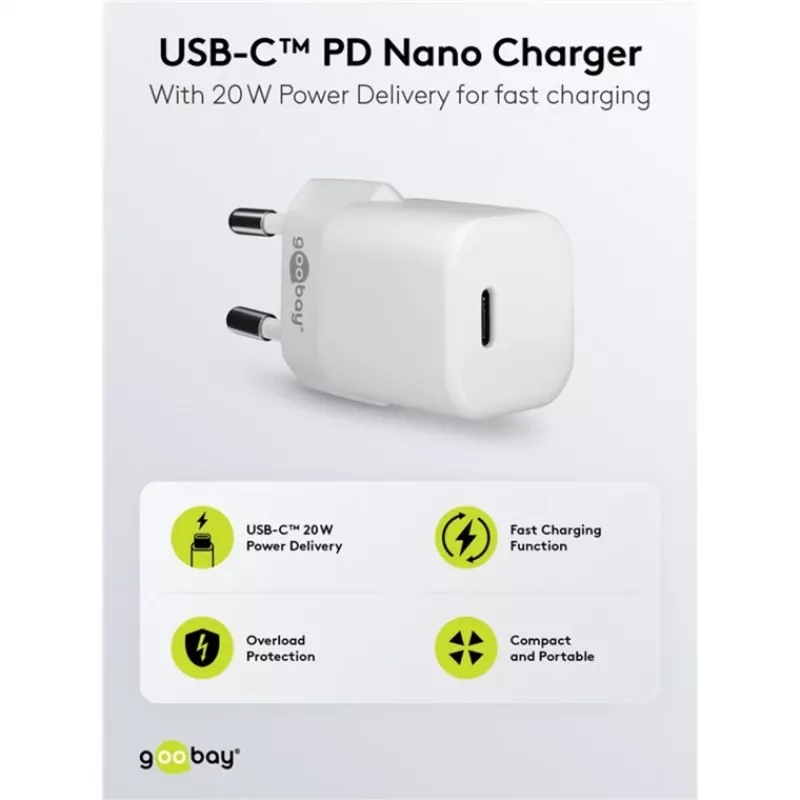 Goobay Uniwersalna czarna ładowarka wewnętrzna AC do szybkiego ładowania 65403 USB Type-C 110-240V