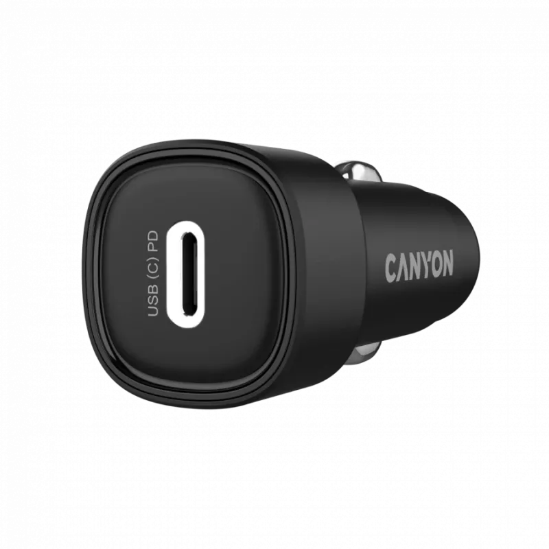 Ładowarka samochodowa CANYON OnDrive 30 PD 30W USB-C Czarna — samochodowy zasilacz USB-C 30W PD