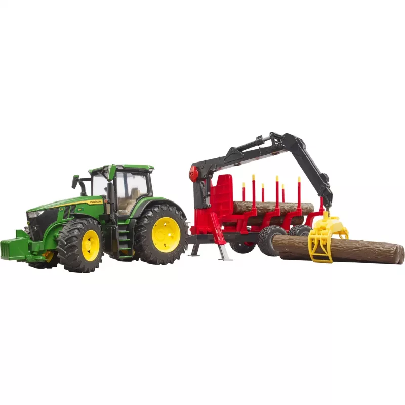 BRUDER John Deere 7R 350 z przyczepą leśną i 4 pniami