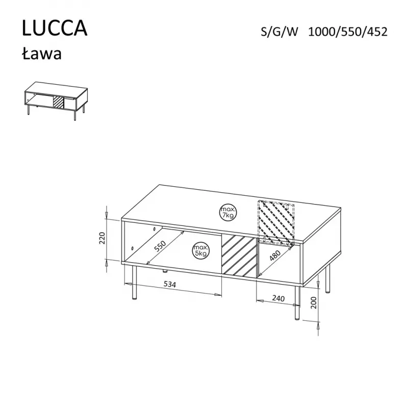 Stolik kawowy Cama Meble LUCCA 1000×550×460 mm prostokątny czarny