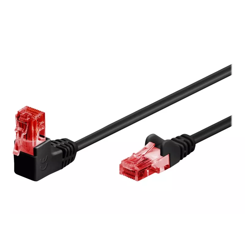 Goobay CAT 6 Kabel krosowy 1x kąt 90°, U/UTP, Czarny, 1 m - zatrzask na górze, mieszanka CCA (51515)