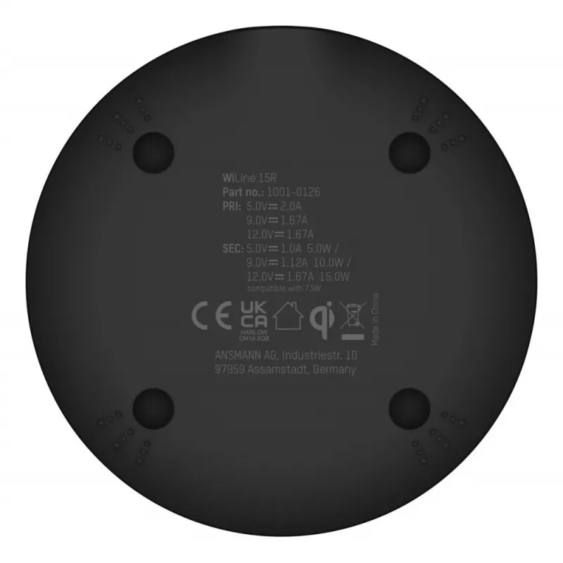 Ładowarka bezprzewodowa Ansmann WiLine 15R Smartphone Czarna USB Do użytku wewnętrznego 9V