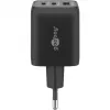 Szybka ładowarka USB-C Nano, PD, GaN, 65 W, pleciony kabel USB-C (czarna, 1x USB-A, 2x USB-C PD, Quick Charge 3.0, kabel 1 metr)