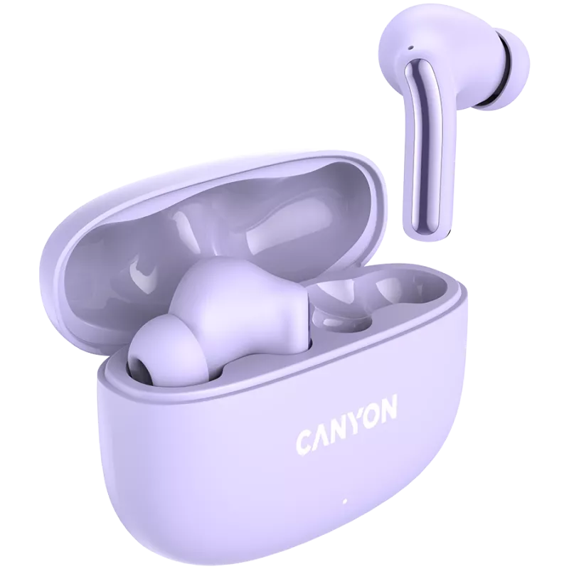 Słuchawki Canyon TWS-9 CNS-TWS9P – True Wireless – Bluetooth 5.4 – dokanałowe – 6h + 30h czasu pracy – etui ładujące USB-C – sterowanie dotykowe – liliowy