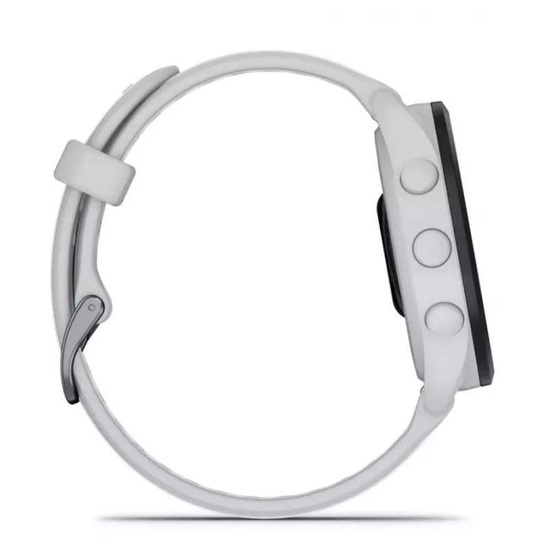 Smartwatch GARMIN Forerunner 165 — GPS, AMOLED 1,2 cala, 4 GB, 5 ATM, 11 dni pracy na baterii, szara koperta, biały pasek