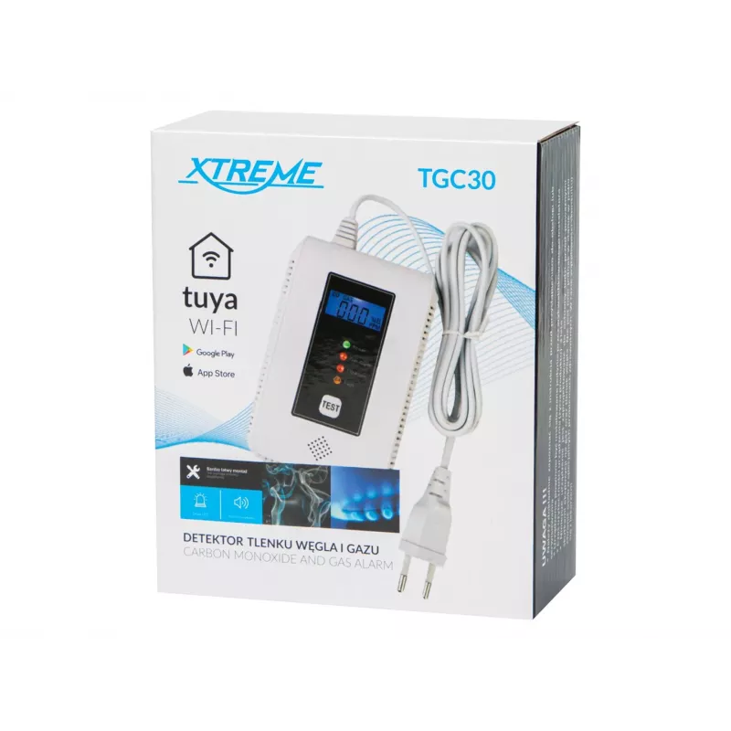 Czujnik tlenku węgla i gazu BLOW TGC30 WiFi Tuya — LCD, 85 dB, przewodowy, natynkowy, biały