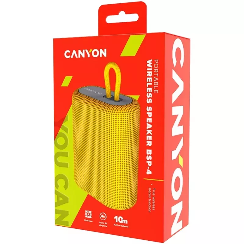 Przenośny głośnik stereo Canyon BSP-4 w kolorze żółtym