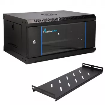 EXTRALINK LITE 4U 530X400 SZAFKA RACK NA ŚCIANĘ CZARNA Z PÓŁKĄ