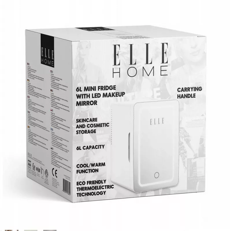 Mini lodówka z podświetlanym lusterkiem do makijażu Elle ESDAFX04WHEU 4 L biała