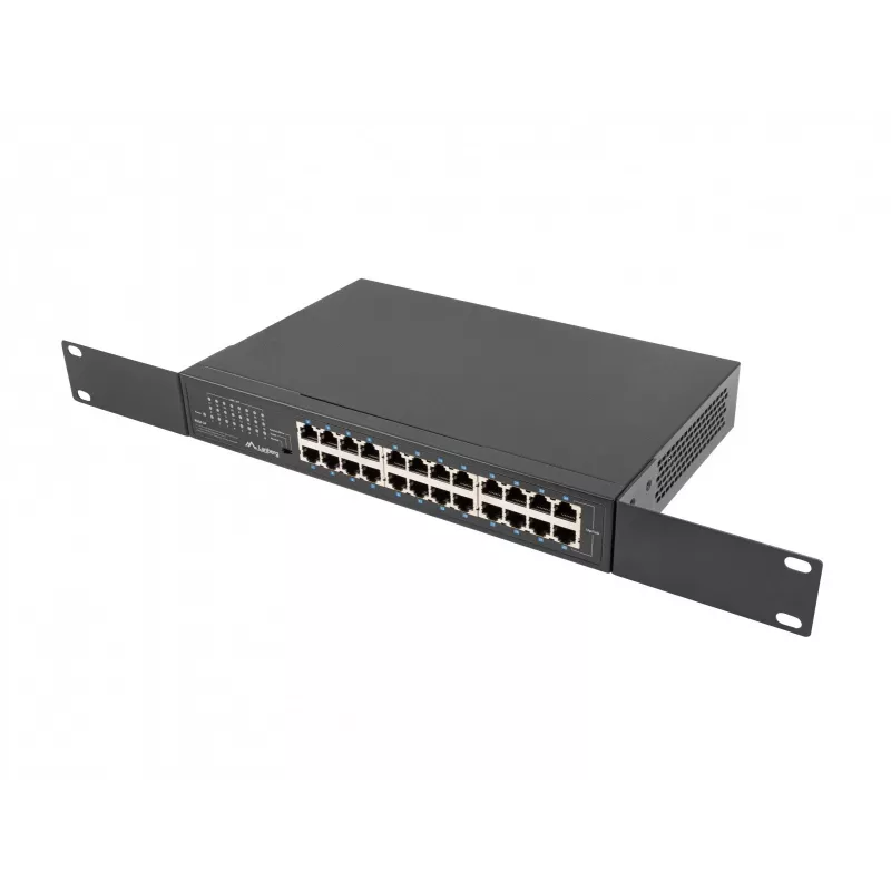 Przełącznik niezarządzalny LANBERG RSGE-24 — 24× Gigabit Ethernet 1U, do montażu w szafie rack, czarny