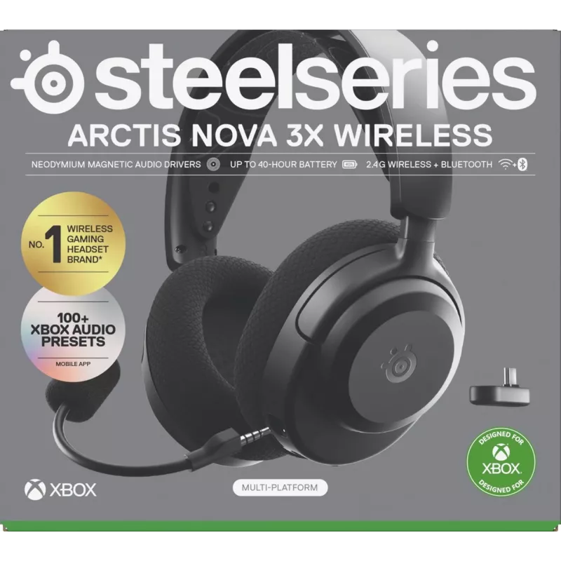 Zestaw słuchawkowy STEELSERIES Arctis Nova 3X Wireless Bluetooth — wokółuszny, pałąk nagłowny, 20–22000 Hz, 260 g