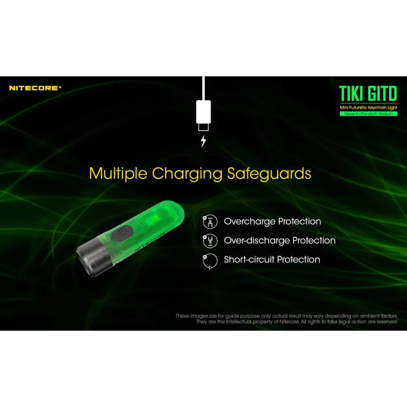 Latarka na klucze Nitecore TIKI GITD szara — ładowanie USB, 1 lm, 55 mm, 12 g, IP66