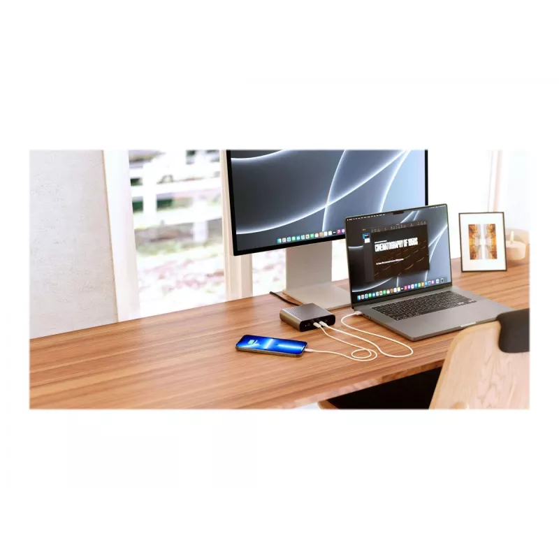 Ładowarka biurkowa HYPER 245W GaN do laptopa, smartfona, tabletu, czarna, srebrna, AC, szybkie ładowanie, do użytku wewnętrznego
