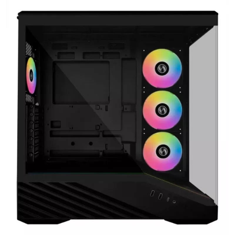 Obudowa PC Lian Li Vector V100 Midi Tower — Czarna z przezroczystym panelem, obsługa 3×120 mm wentylatorów bocznych + 1×120 mm tylnego, HDD 3,5 cala, SSD 2,5 cala, 235,5×446×484,6 mm