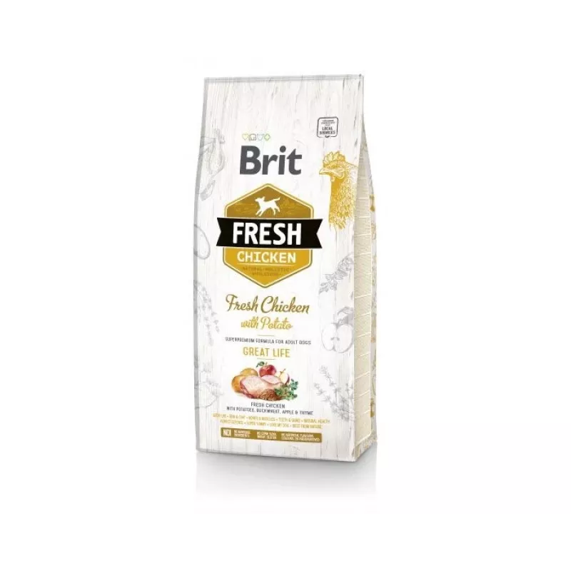 Brit Fresh Adult sucha karma dla dorosłych psów 12 kg, kurczak, jabłko, gryka, ziemniak