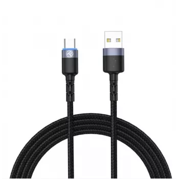 Kabel do transmisji danych Tellur USB na Type-C LED w oplocie nylonowym 1.2 m Czarny
