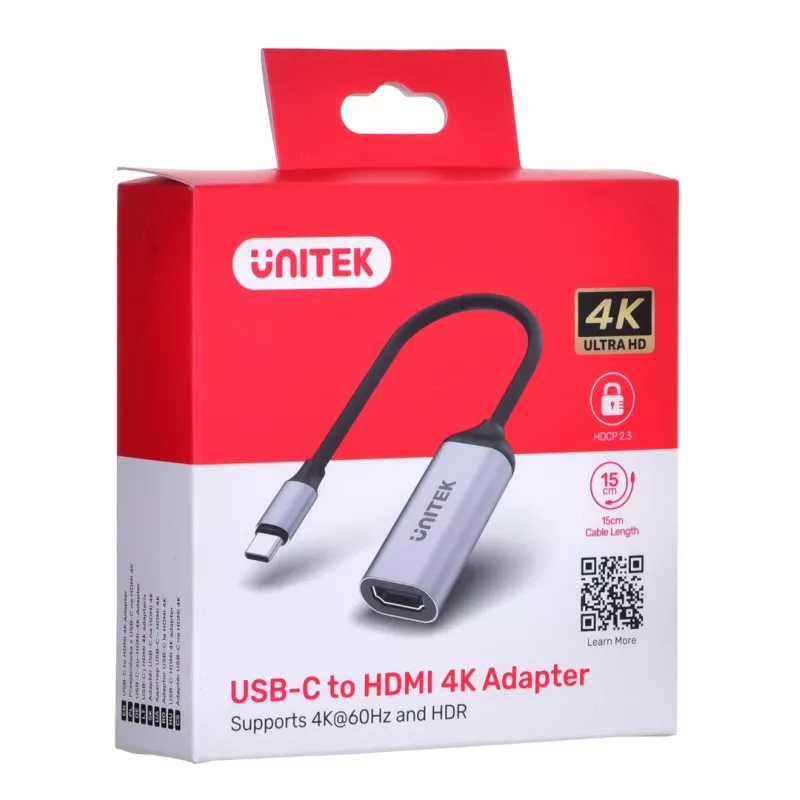 UNITEK V1420A Przejściówka wideo 0,15 m USB Type-C HDMI Szary