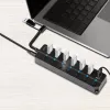 Koncentrator USB 3.2 Gen1, 7 portów z przełącznikami włącz/wyłącz, czarny