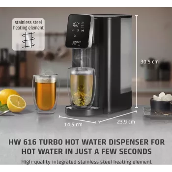 Caso Turbo Hot Water Dispenser | HW 616 | Dystrybutor wody | 2600 W | 2,5 L | Tworzywo sztuczne/Stal nierdzewna | Czarny/Stal nierdzewna