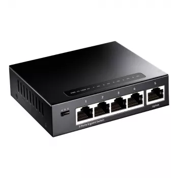 Przełącznik sieciowy Cudy GS105 — 5-portowy Gigabit Ethernet (10/100/1000), czarny, zasilanie 5 V DC w zestawie