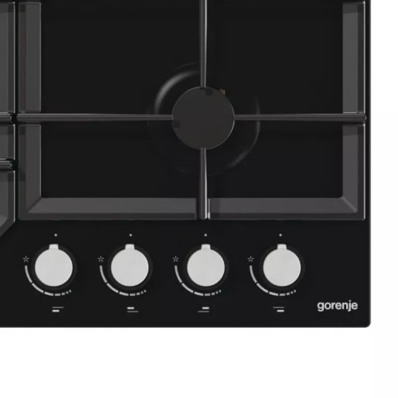 Gas hob Gorenje GT641KB, built-in 60 cm, 4 gas zones, tempered glass, cast iron grates, rotary knobs