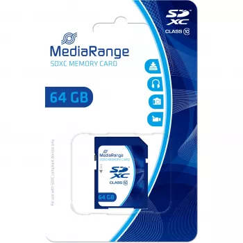 MediaRange - karta pamięci flash - 64GB - klasa 10 - SDXC - niebieska (MR965)