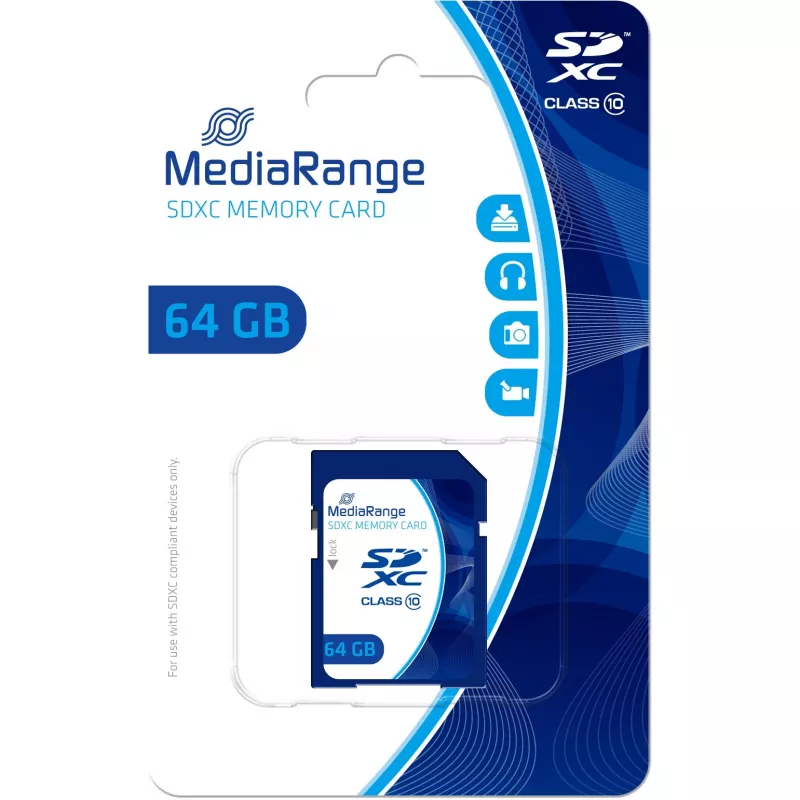 MediaRange - karta pamięci flash - 64GB - klasa 10 - SDXC - niebieska (MR965)